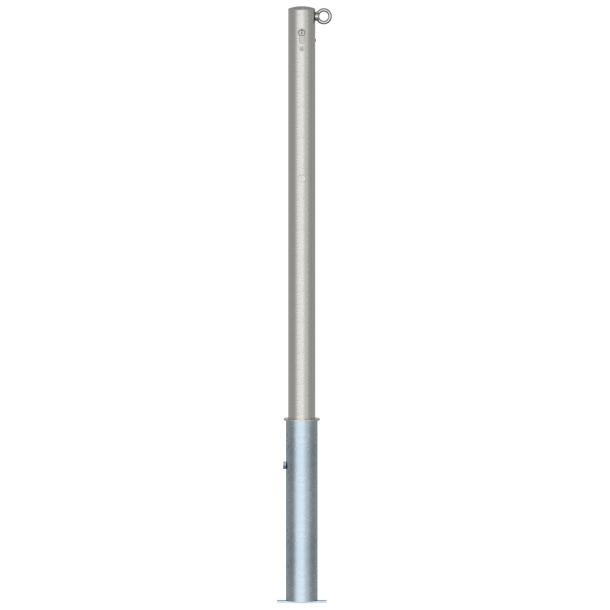 Stainless steel post |  60 mm | removable, self-engaging lockwith hot-dip galvanized ground socket part-no. 460.40 | with Euro profile cylinder lock and three keys | with 1 eyelet